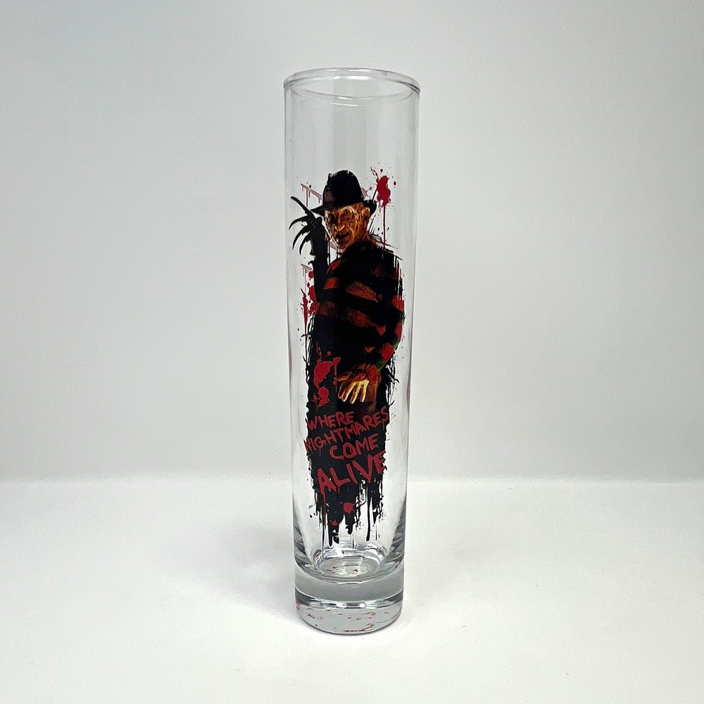 HHN large 7.5" Shooter Shot Glass Horror Nights 2008 Freddy Krueger Glass
